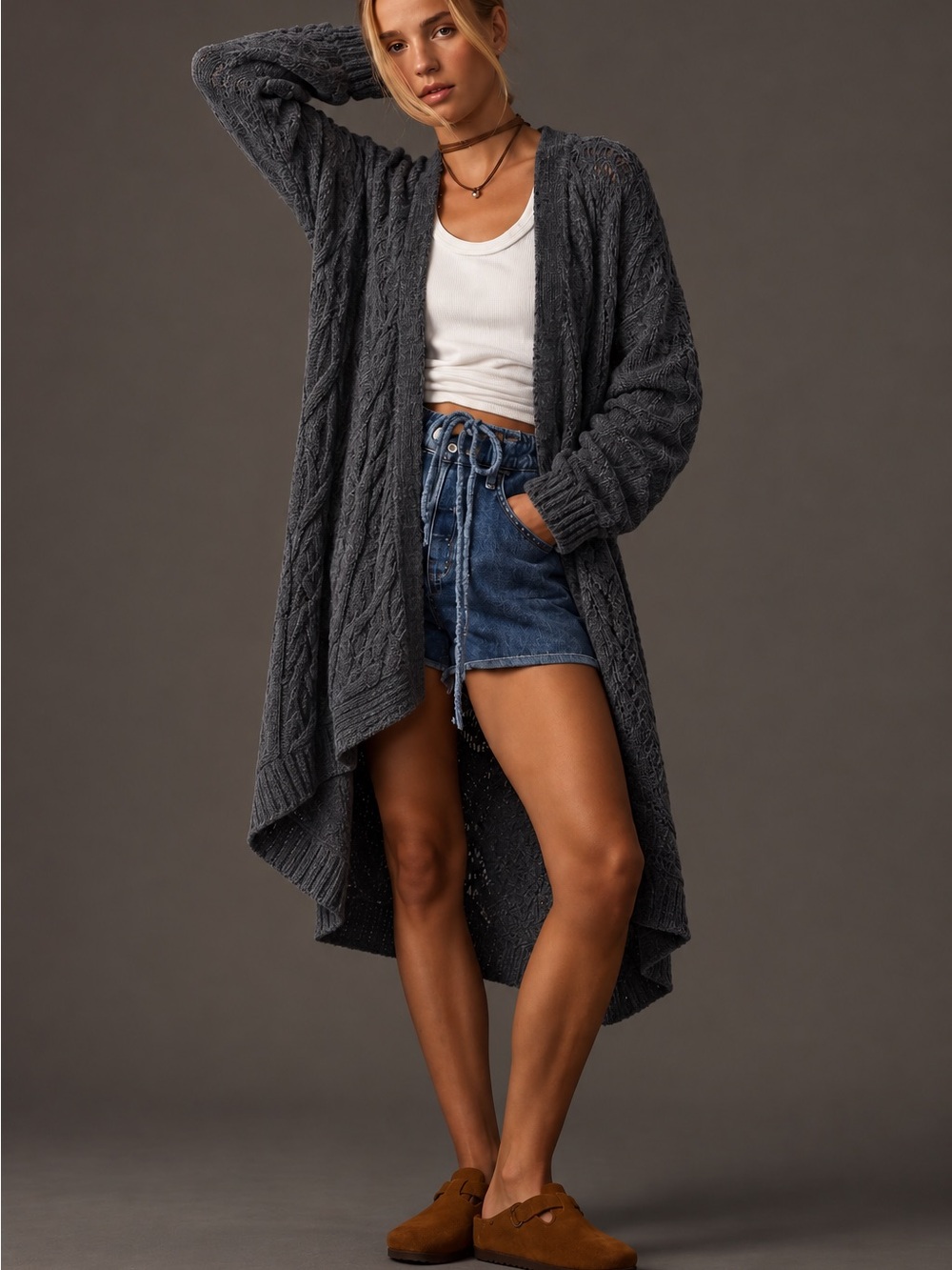 Eileen Fisher Wool Mohair Oversized Cable Knit Long Cardigan Sz XLARGE